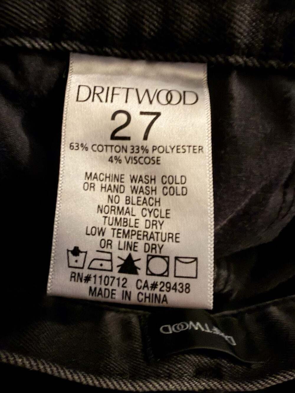 Driftwood Parker Black Barrel Leg Jeans Size 27 - Picture 3 of 5